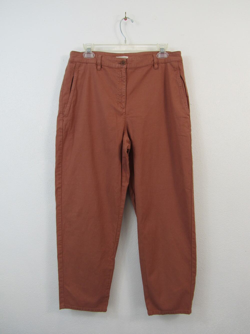 Eileen Fisher Size 10 Cotton Hemp Stretch Tapered Pant Clay Salmon Pink Trouser